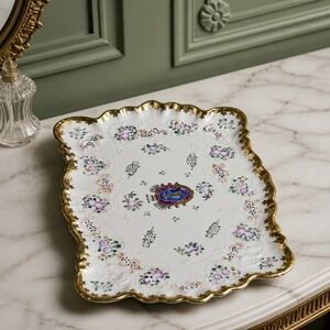 Antique Rococo Revival Porcelain Vanity with Heavy Gold Gilt Detailing